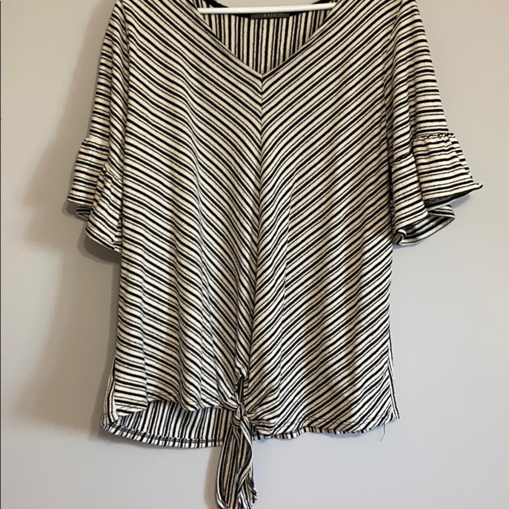 Striped Flounce Tie Front Blouse